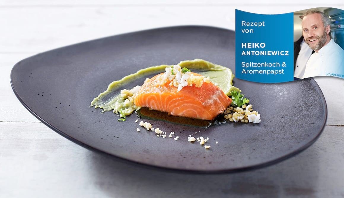 Pochierte Fjordforelle mit Blumenkohl-Couscous und Avocadocreme