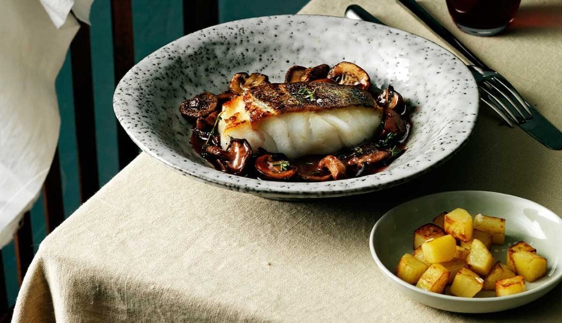 Gebratener Skrei in Rotweinsauce