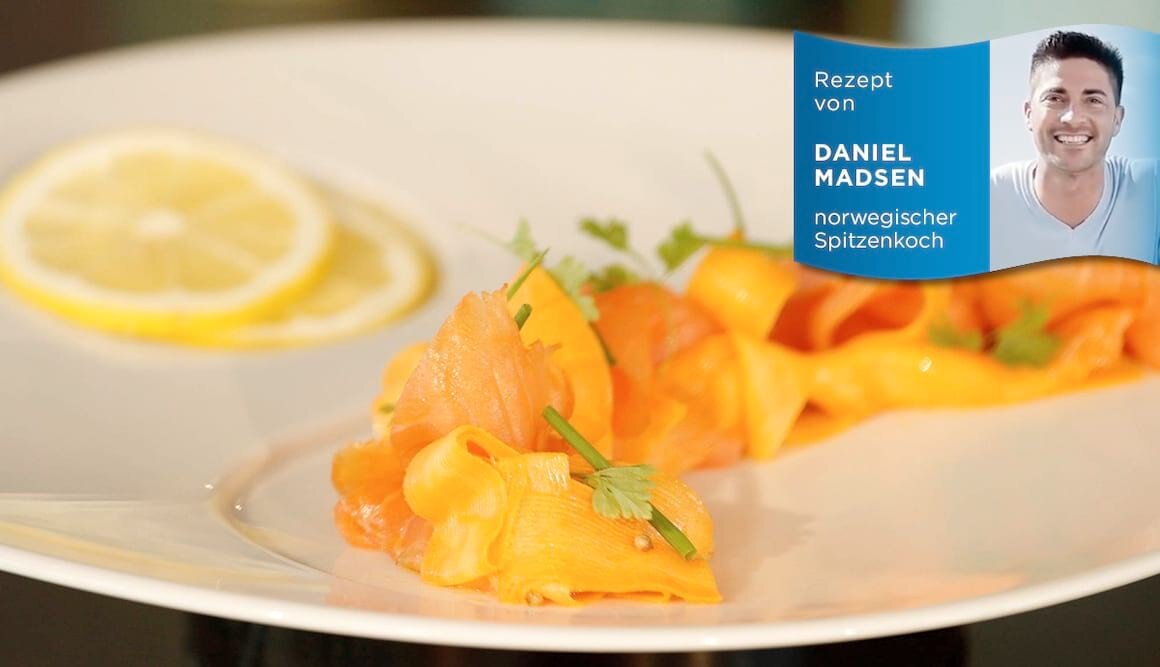 Geräucherte Fjordforelle an Karottensalat