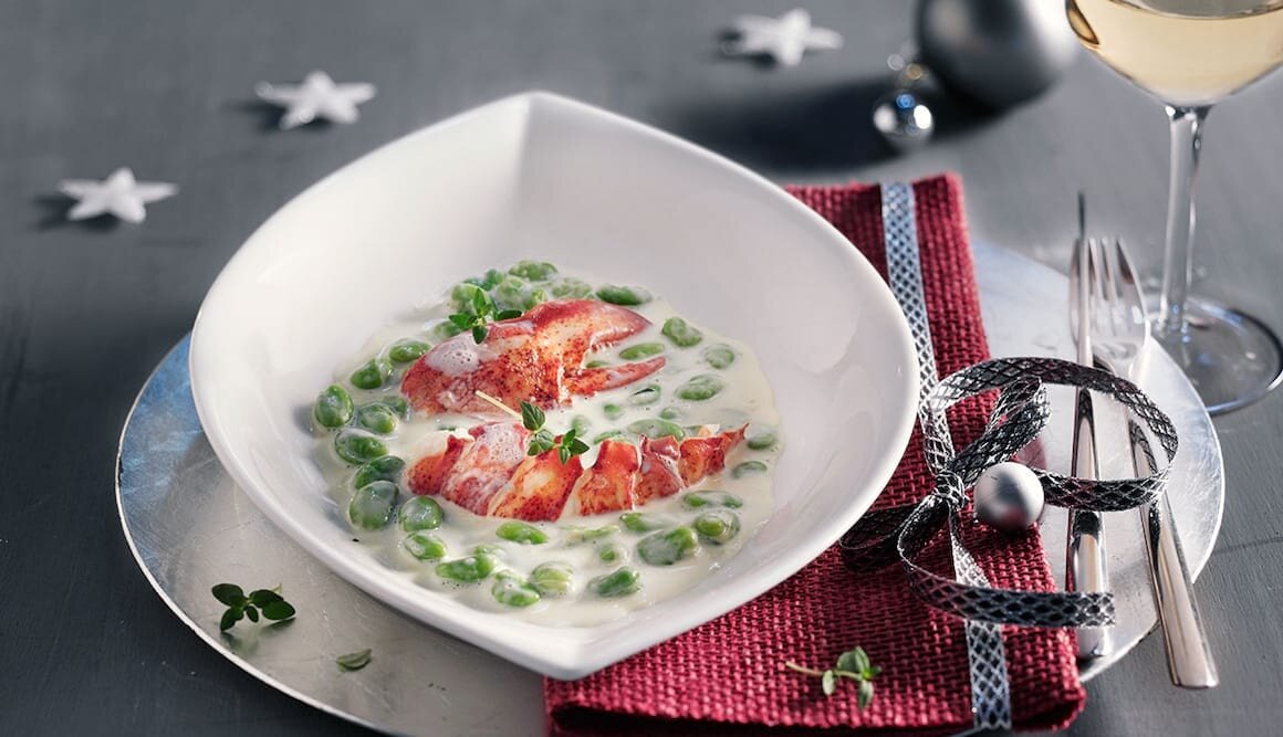 Hummer auf Dicken Bohnen mit Thymianschaum