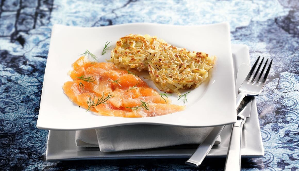 Gebeizter Saibling mit Reibekuchen