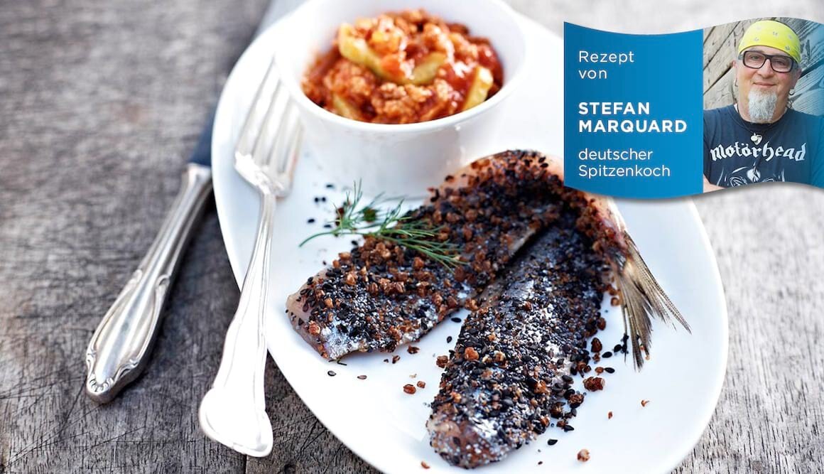 Brikett vom Hering auf Schmorgurken