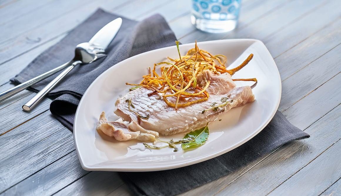 Lorbeer-Rotbarsch mit Gemüsestroh