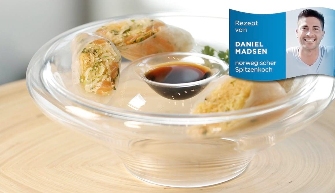 Frühlingsrollen mit norwegischem Lachs und Ingwer