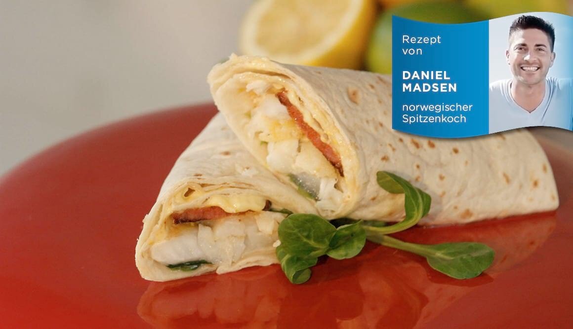 Fleischiger Fisch-Wrap mit Kabeljau und Chorizo