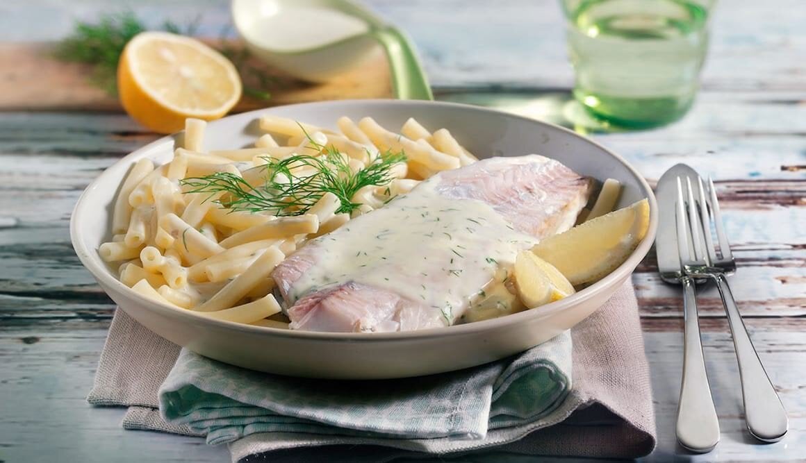 Maccheroni mit Schellfisch in Dillsahne