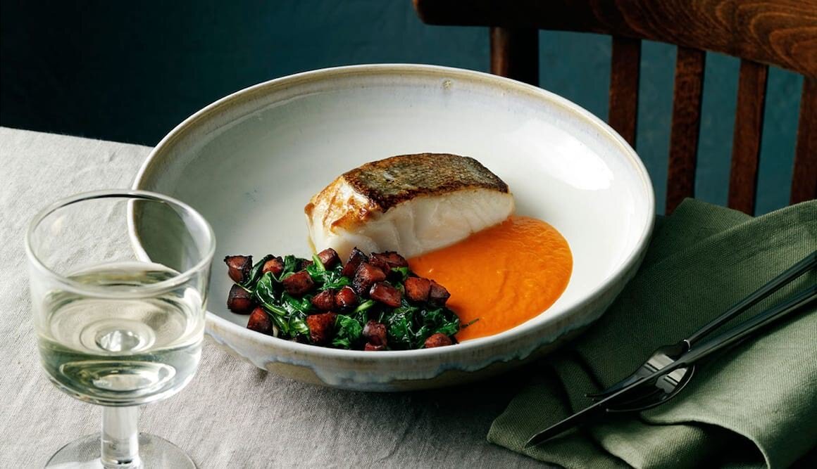 Gebratener Skrei mit Spinat und Chorizo aus dem Ofen