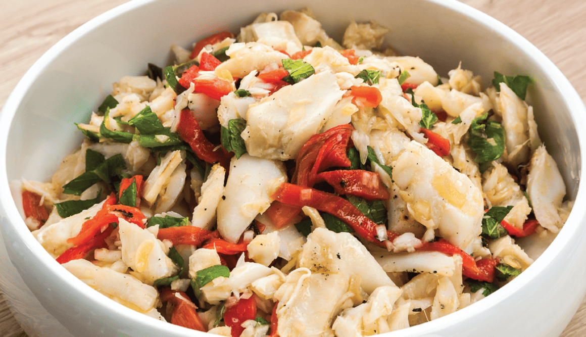 Bacalao Salat mit Zwiebel-Paprika-Marinade