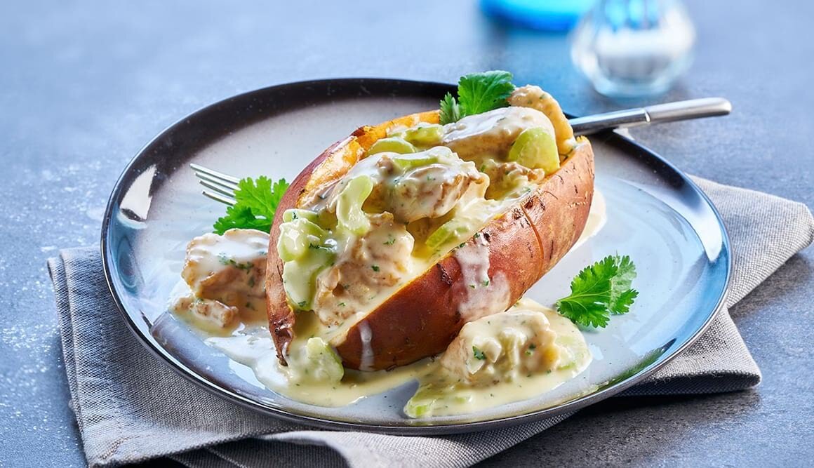 Süßkartoffel mit Geschnetzeltem vom Leng