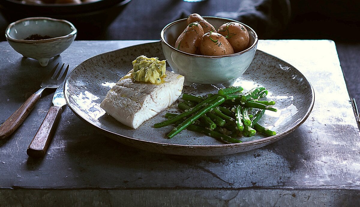 Weißer Heilbutt mit Ingwerbutter