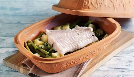 Schellfisch aus dem Römertopf mit grünen Bohnen