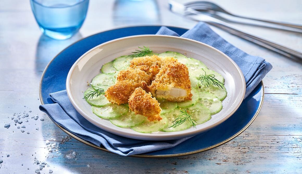 Gebackene Austern auf Gurkencarpaccio