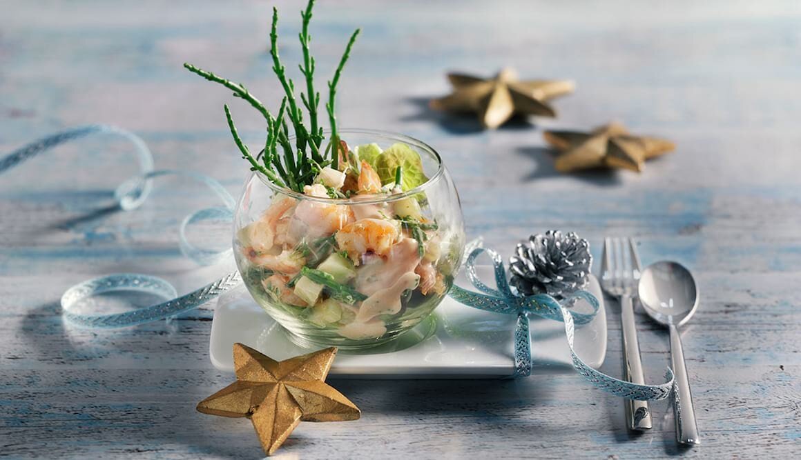 Cocktail von Tiefseegarnelen mit Cognac und Meeresspargel