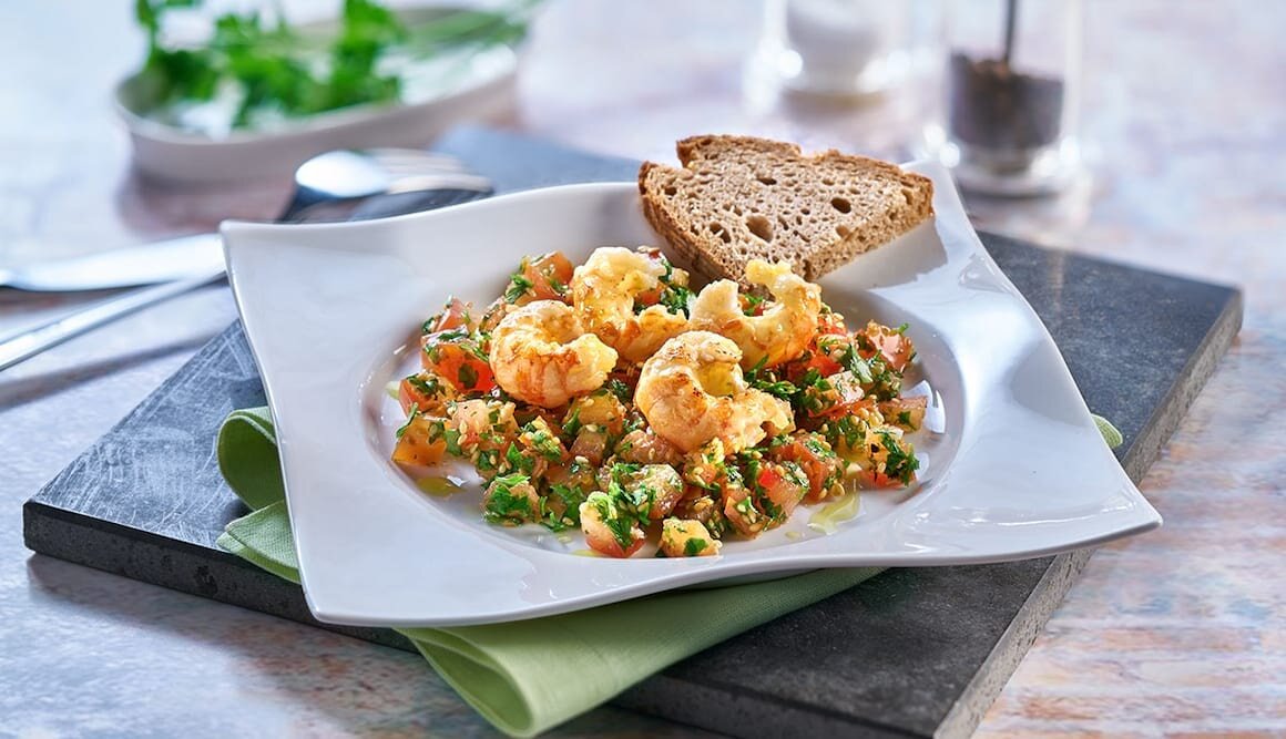 Petersiliensalat mit gebratenem Kaisergranat