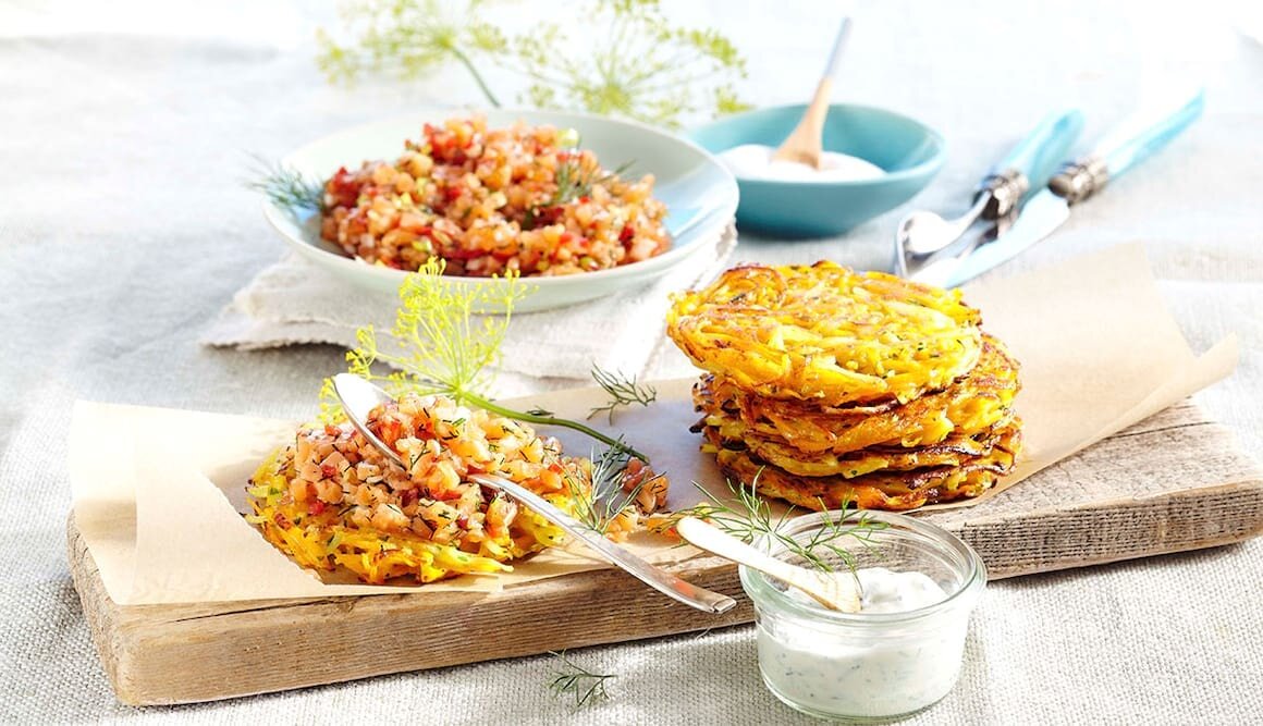 Lachstatar auf Kürbisrösti
