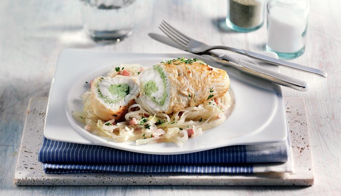 Schollenröllchen auf Champagnerkraut