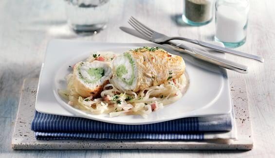 Schollenröllchen auf Champagnerkraut