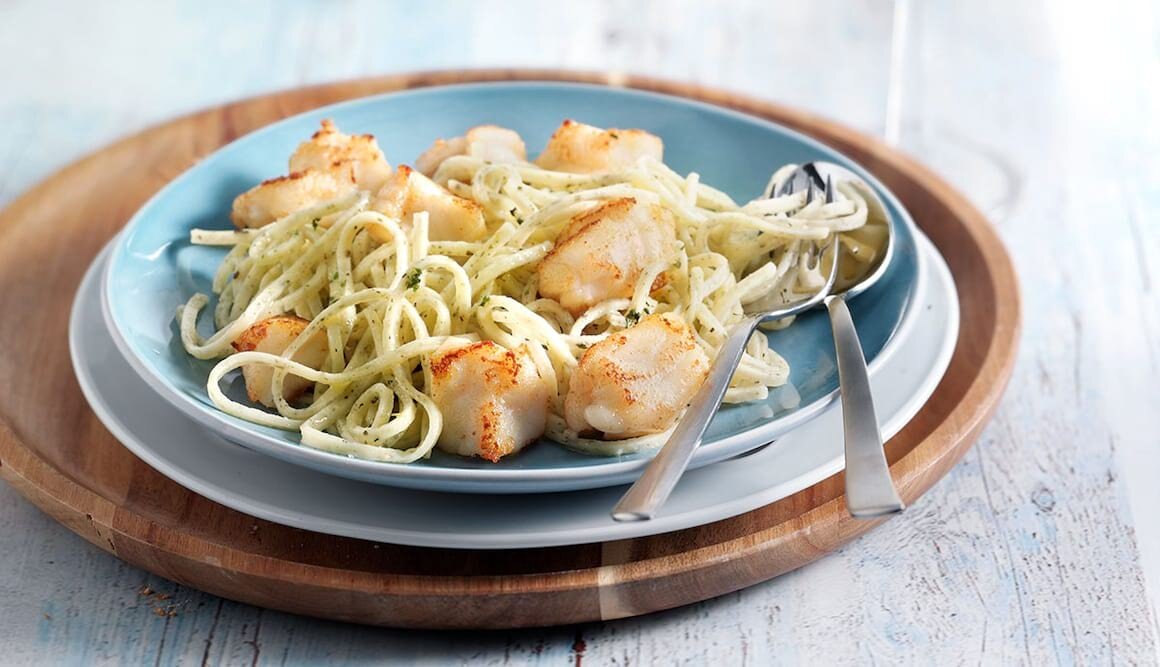 Zitronenthymian-Nudeln mit Seeteufel