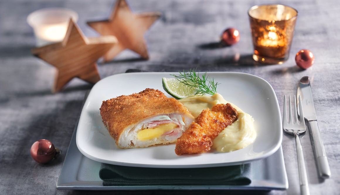 Cordon Bleu von Seelachs mit Kartoffelstampf