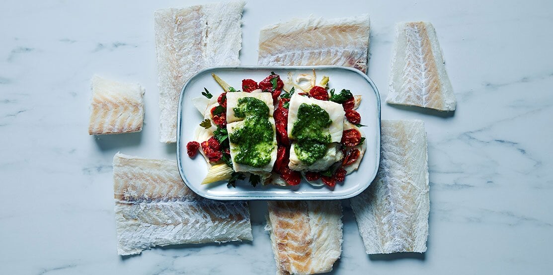 Norwegischer Klippfisch mit Pesto