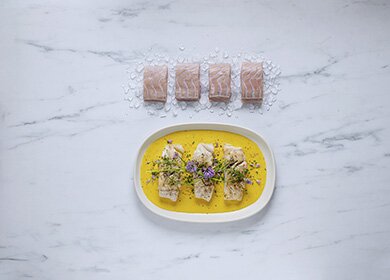 Norwegischer Seelachs mit cremigem Kürbispüree