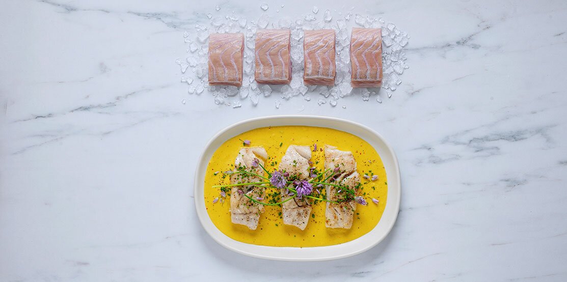Norwegischer Seelachs mit cremigem Kürbispüree