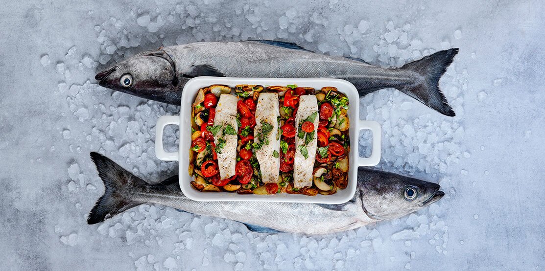 Seelachs im Ofen mit grüner Kräutersauce