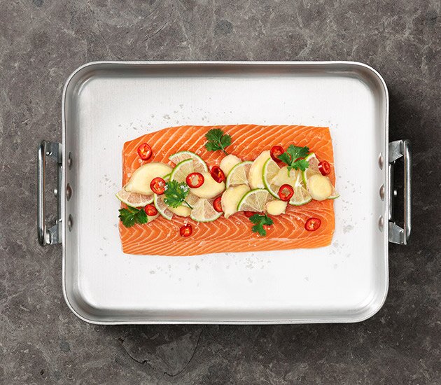 Lachs mit: Chili. Limette. Ingwer.