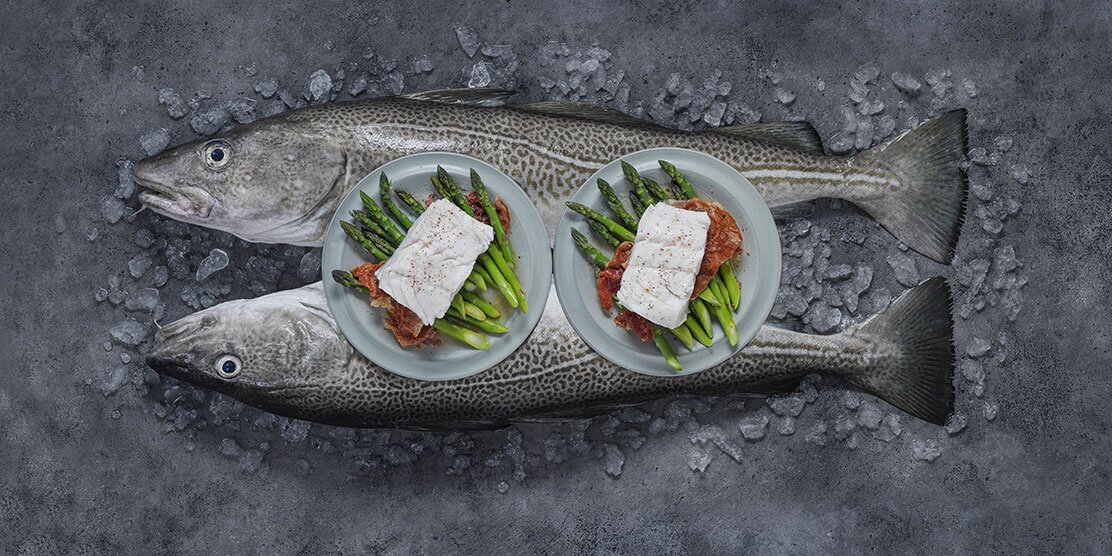 Gekochter Skrei mit Schinkenspeck