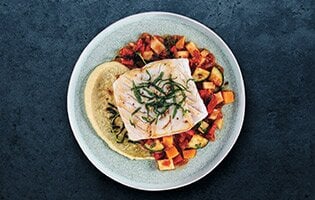 Skrei mit Polenta und Ratatouille