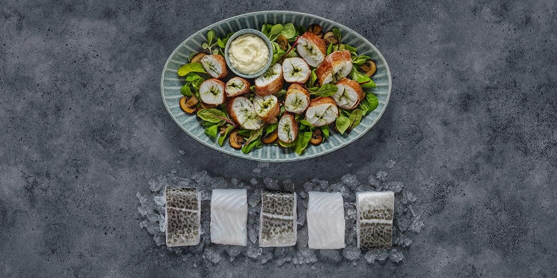 Skrei im Schinkenmantel mit Topanimbur Püree